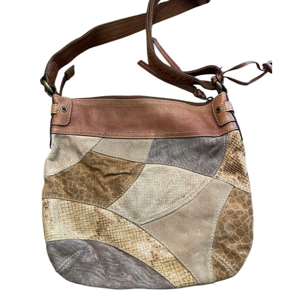 Fossil Leather Suede Purse Boho Patchwork Crossbody Shoulderbag - Picture 8 of 11